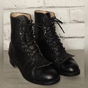 Vintage Brahma Canada West Black Leather Work Boots Lace-to-Toe Size 6